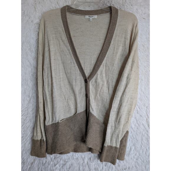 Madewell Sweaters - Madewell Wool Blend Boyfriend Cardigan Women's Large Brown Linen Alpaca Pockets